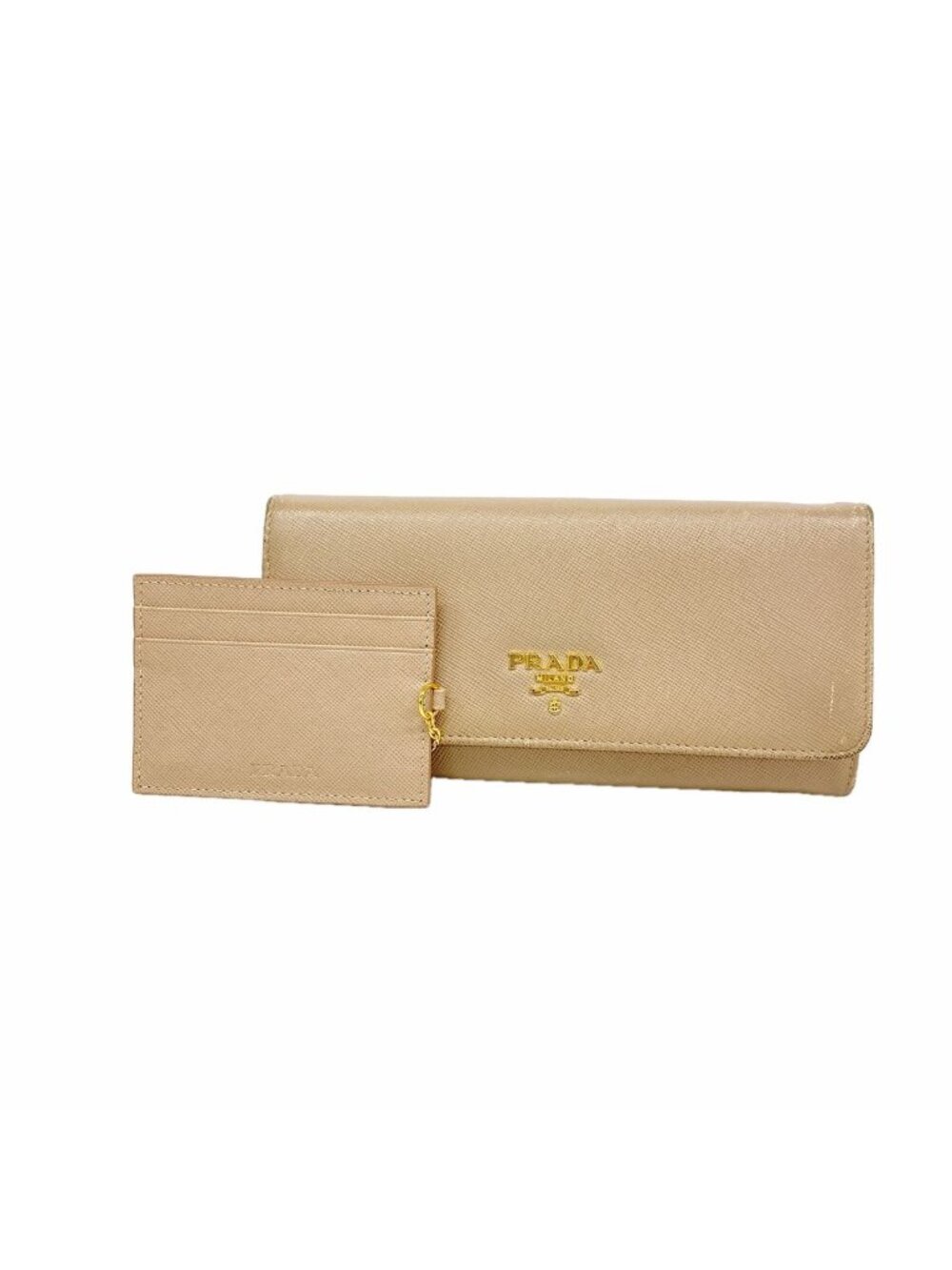 Prada Wallet Leather Beige Gold